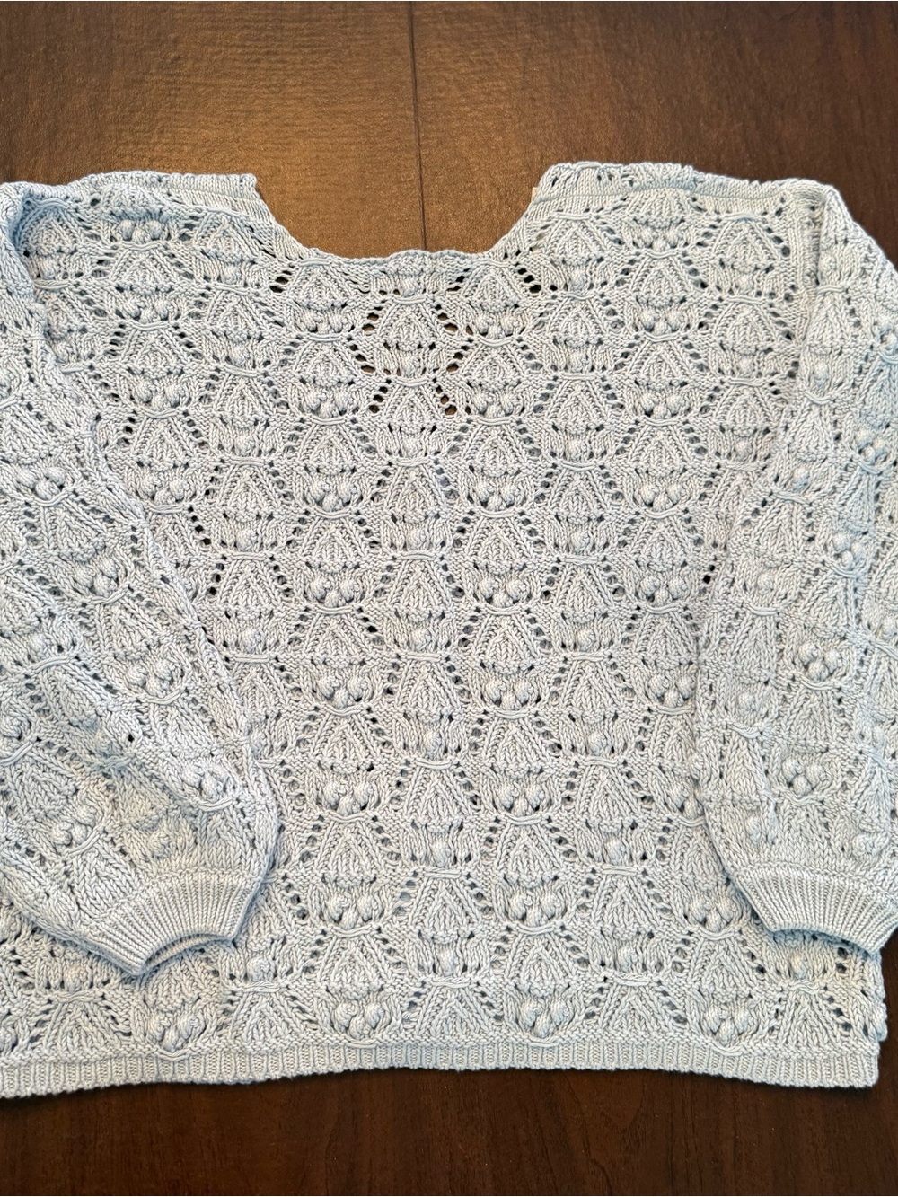 Sezane Pale Blue Crochet Knit Sweater